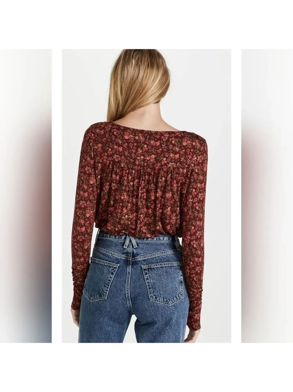 FREE PEOPLE SIZE XS FALL‎ TOP FLORAL KAYA PRINTED THONG BODYSUIT CHOCOLATE